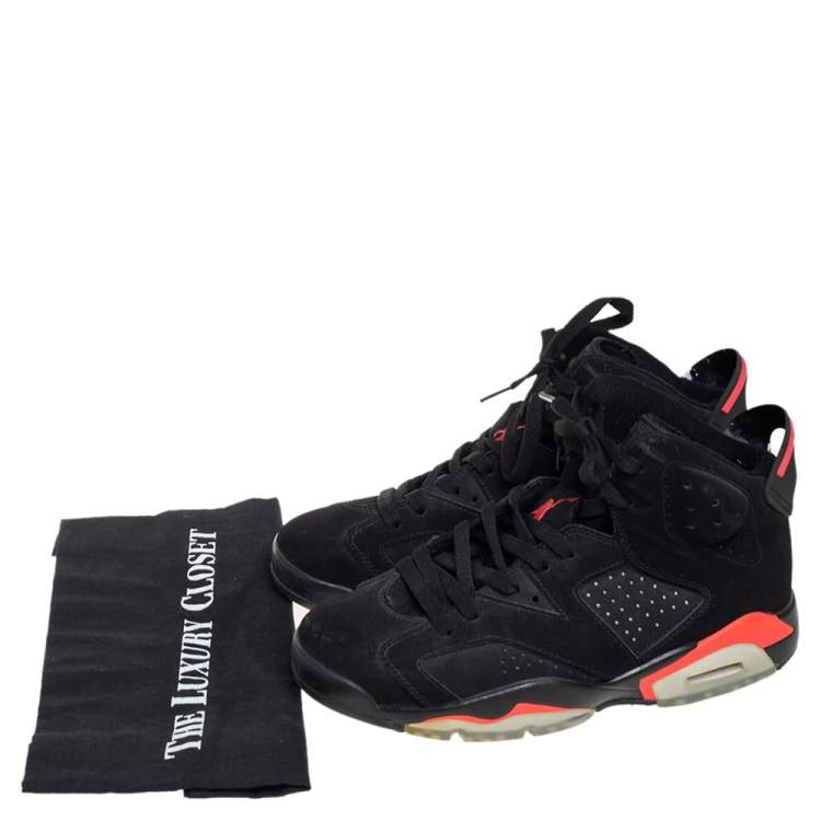 مملوكة مسبقًا Air Jordan Black Nubuck Leather 6 Retro  Infrared  High Top Sneakers Size 41