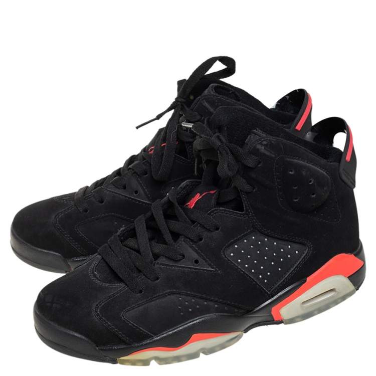 مملوكة مسبقًا Air Jordan Black Nubuck Leather 6 Retro  Infrared  High Top Sneakers Size 41
