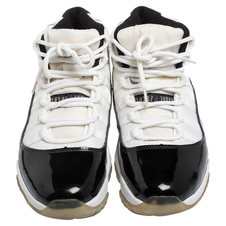 Pre Owned Air Jordan Black/White Fabric and Patent Leather Jordan 11 Retro Concord Sneakers Size 41
