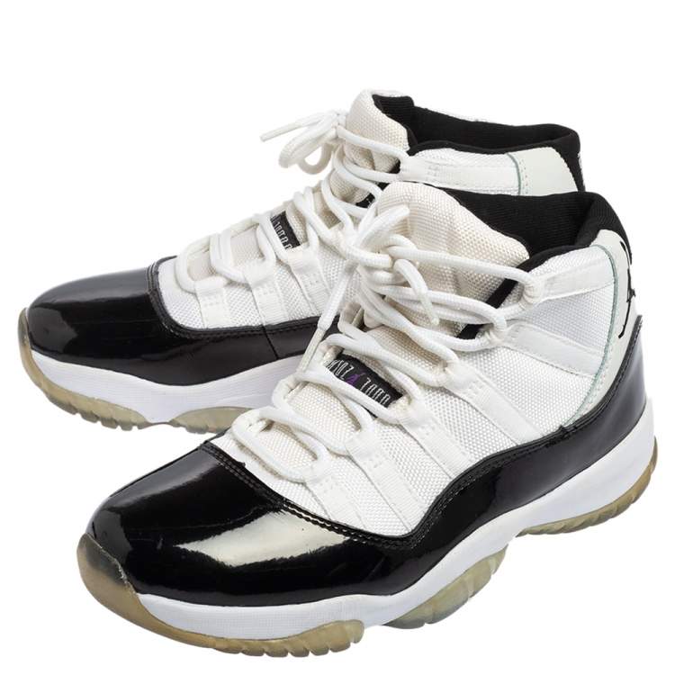 Pre Owned Air Jordan Black/White Fabric and Patent Leather Jordan 11 Retro Concord Sneakers Size 41