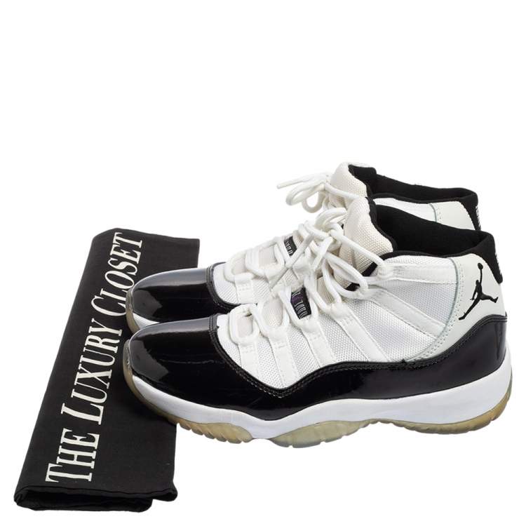 Pre Owned Air Jordan Black/White Fabric and Patent Leather Jordan 11 Retro Concord Sneakers Size 41