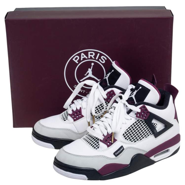 Pre Owned Air Jordan White Leather 4 Retro Paris Saint Germain High Top Sneakers Size 40