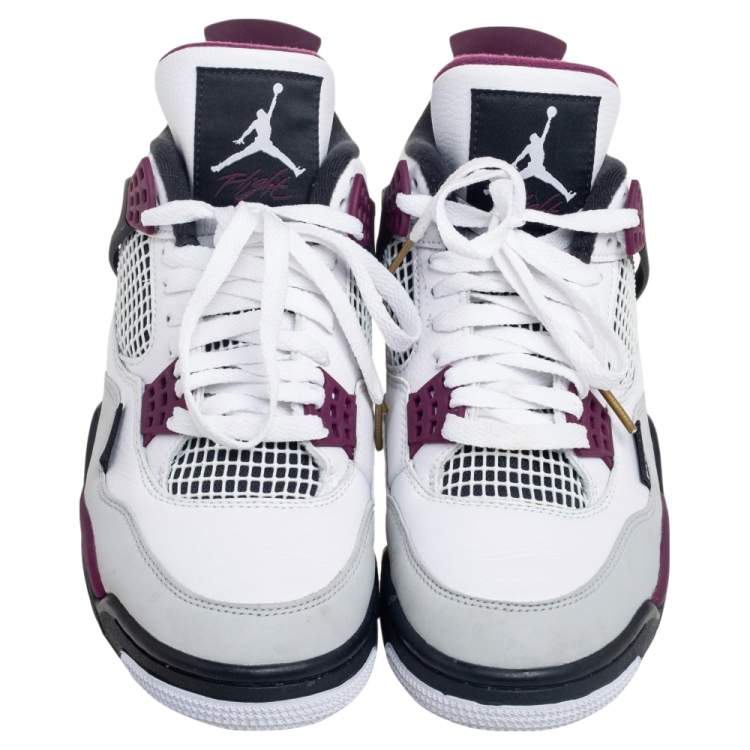 Pre Owned Air Jordan White Leather 4 Retro Paris Saint Germain High Top Sneakers Size 40