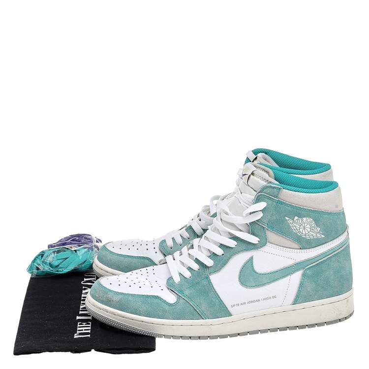 Pre Owned Air Jordan Turbo Green/White Suede And Leather Jordan 1 Retro High Sneakers Size 47