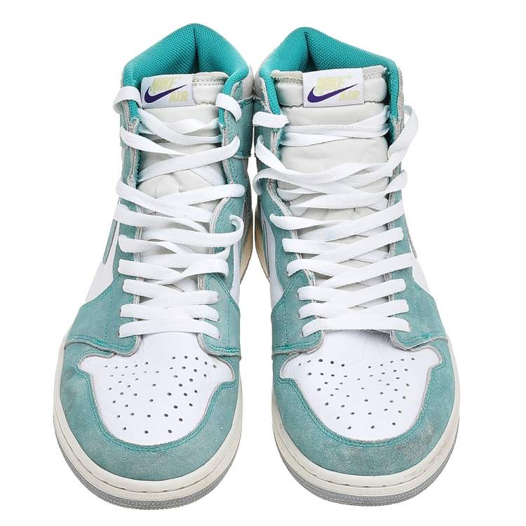Pre Owned Air Jordan Turbo Green/White Suede And Leather Jordan 1 Retro High Sneakers Size 47