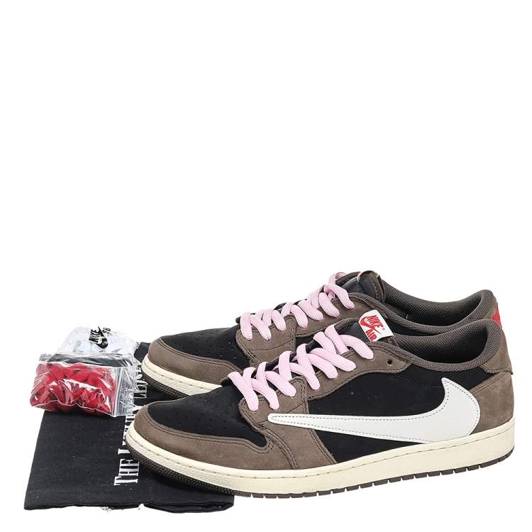 Pre Owned Travis Scott x Air Jordan Brown/Black Nubuck Leather Air Jordan 1 Low Dark Mocha Sneaker Size 47