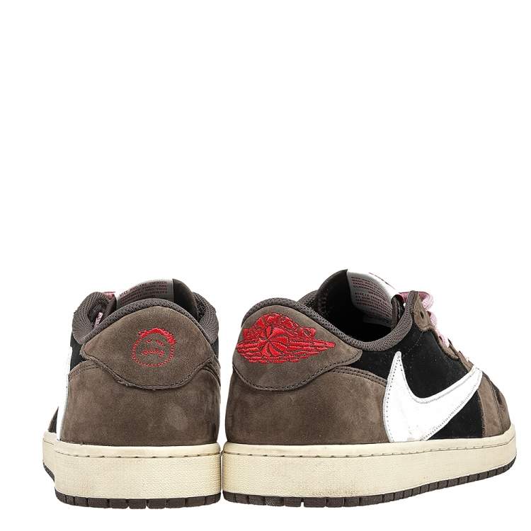 Pre Owned Travis Scott x Air Jordan Brown/Black Nubuck Leather Air Jordan 1 Low Dark Mocha Sneaker Size 47