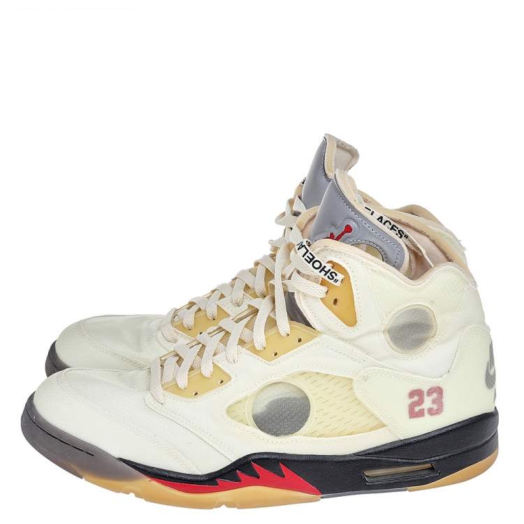 Pre Owned Off White x Air Jordan Cream Mesh Air Jordan 5 Retro Sail High Top Sneakers Size 47.5