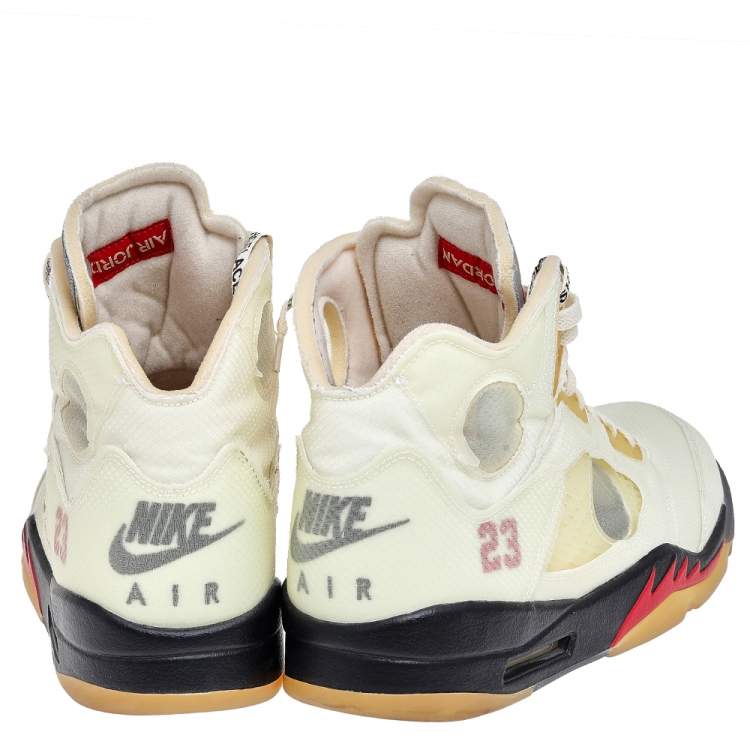Pre Owned Off White x Air Jordan Cream Mesh Air Jordan 5 Retro Sail High Top Sneakers Size 47.5