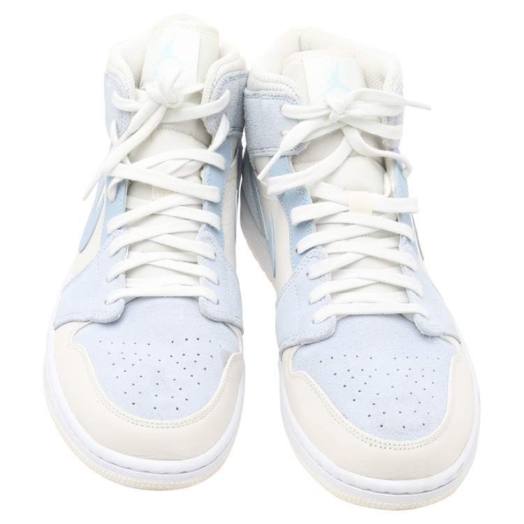 مملوكة مسبقًا Air Jordans White-Light Blue Leather And Suede 1 Retro COJP Sneakers Size 47