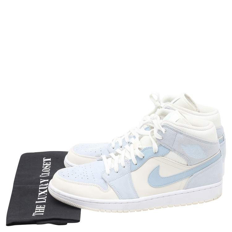 مملوكة مسبقًا Air Jordans White-Light Blue Leather And Suede 1 Retro COJP Sneakers Size 47