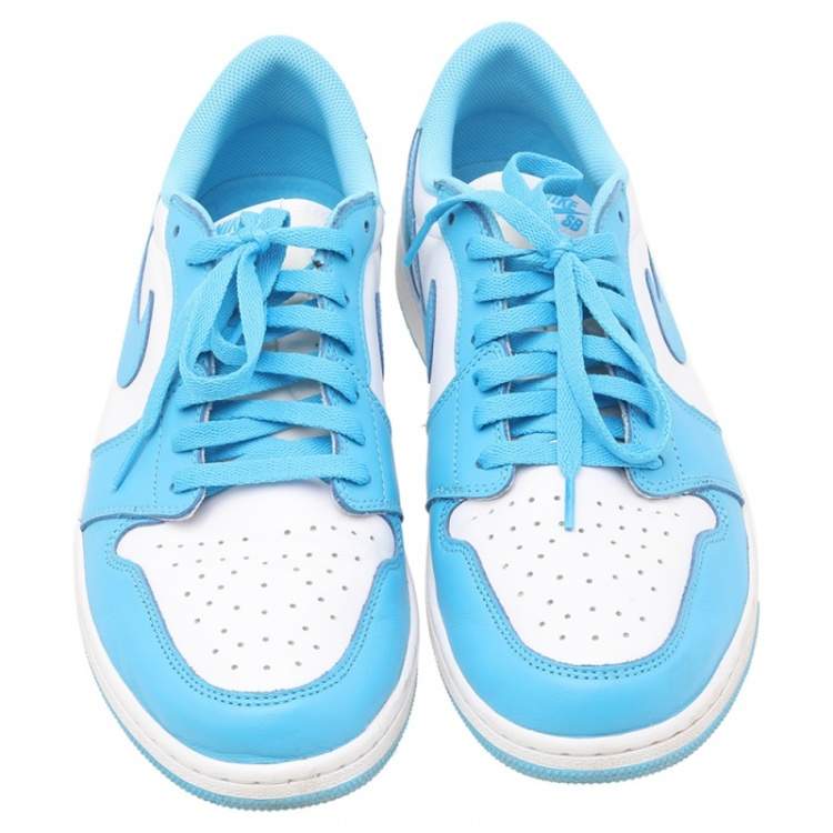 Pre Owned Air Jordans University Blue-White Leather Dunk Low Top Sneakers Size  47