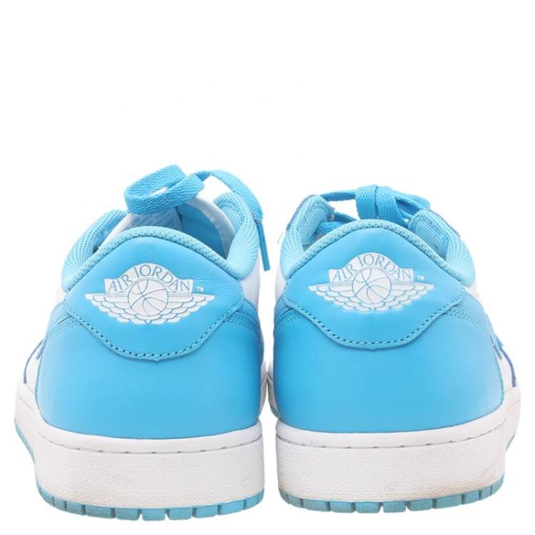 Pre Owned Air Jordans University Blue-White Leather Dunk Low Top Sneakers Size  47