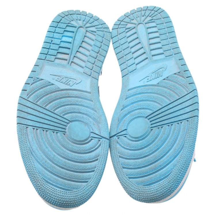 Pre Owned Air Jordans University Blue-White Leather Dunk Low Top Sneakers Size  47