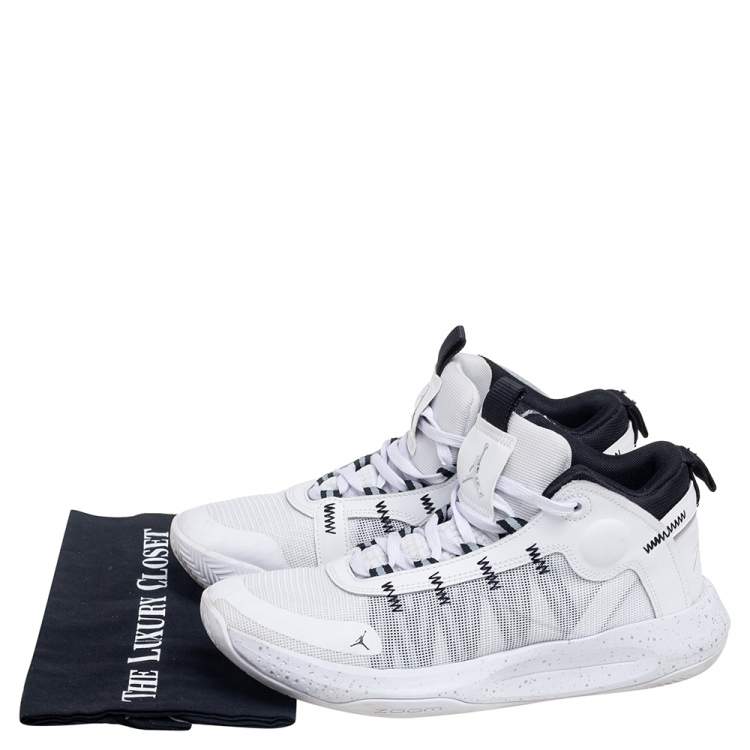 Pre Owned Nike Air Jordan White/Black Leather And Mesh High Top Sneakers Size 43