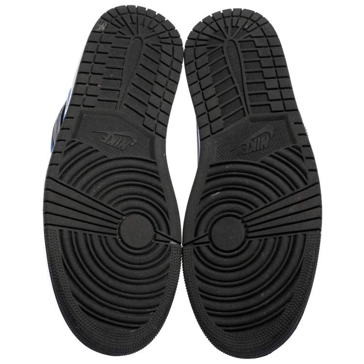 مملوكة مسبقًا Air Jordan 1 White/Black Racer Blue Leather and Fabric Mid Sneakers Size 46