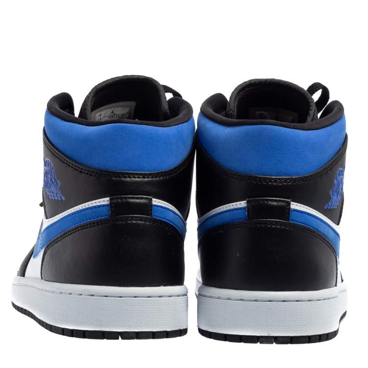 مملوكة مسبقًا Air Jordan 1 White/Black Racer Blue Leather and Fabric Mid Sneakers Size 46