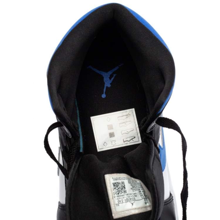 مملوكة مسبقًا Air Jordan 1 White/Black Racer Blue Leather and Fabric Mid Sneakers Size 46