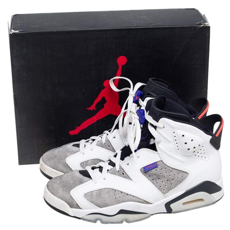 Pre Owned Air Jordan Grey/White Suede And Leather Retro 5 Sneakers Size 44