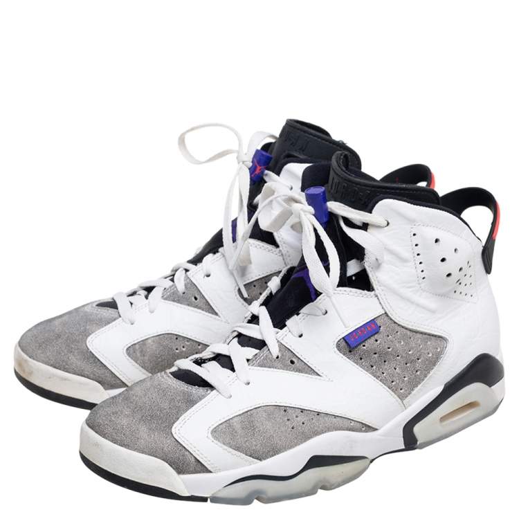 Pre Owned Air Jordan Grey/White Suede And Leather Retro 5 Sneakers Size 44