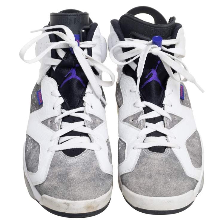 Pre Owned Air Jordan Grey/White Suede And Leather Retro 5 Sneakers Size 44