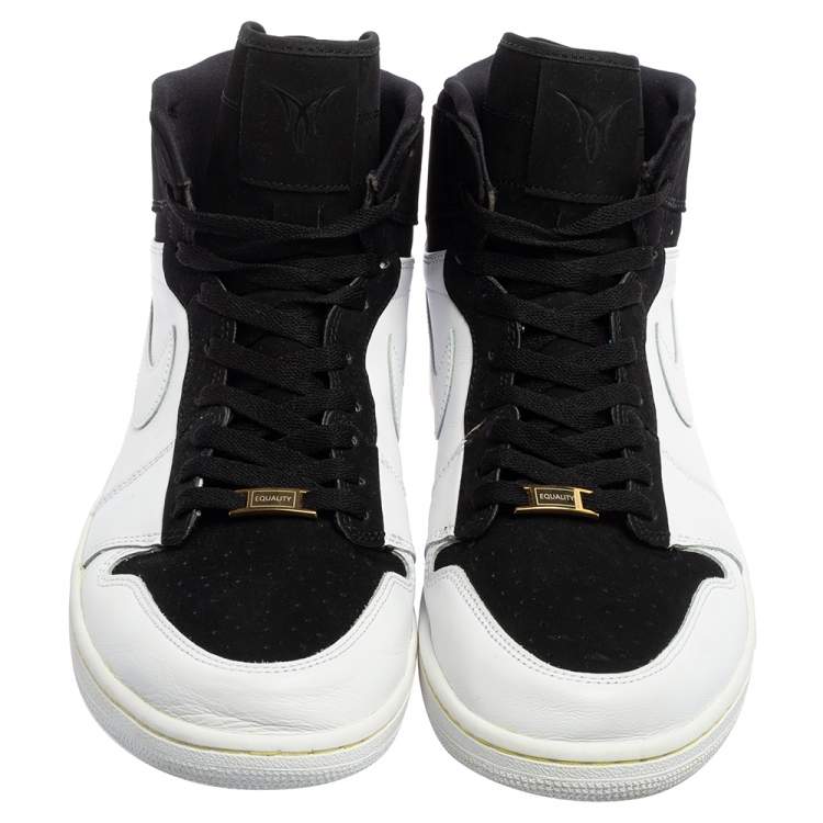 Pre Owned Air Jordan 1 White/Black Nubuck and Leather Retro High Equality Sneakers Size 47.5