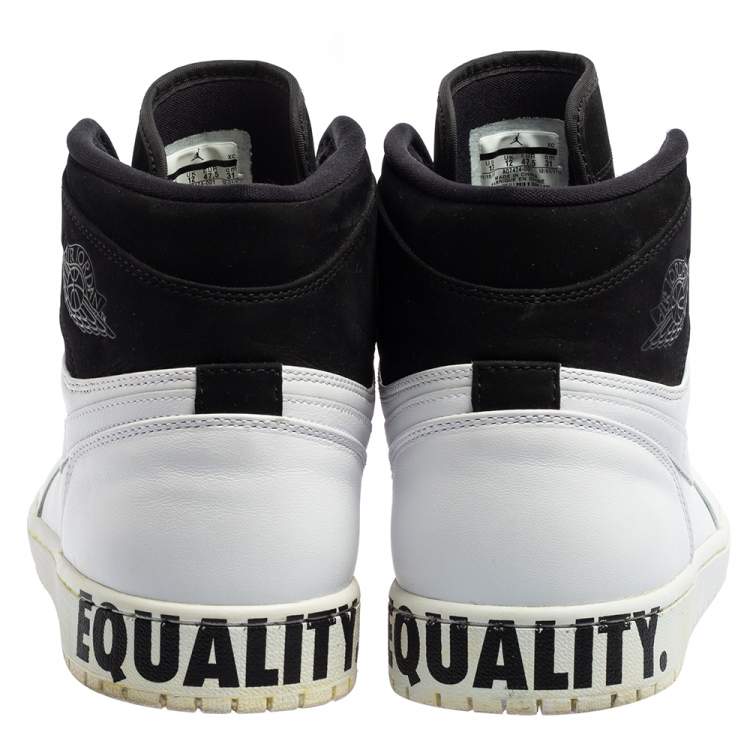 Pre Owned Air Jordan 1 White/Black Nubuck and Leather Retro High Equality Sneakers Size 47.5