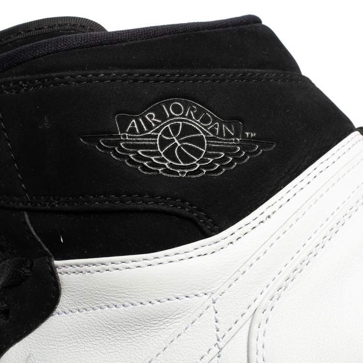 Pre Owned Air Jordan 1 White/Black Nubuck and Leather Retro High Equality Sneakers Size 47.5