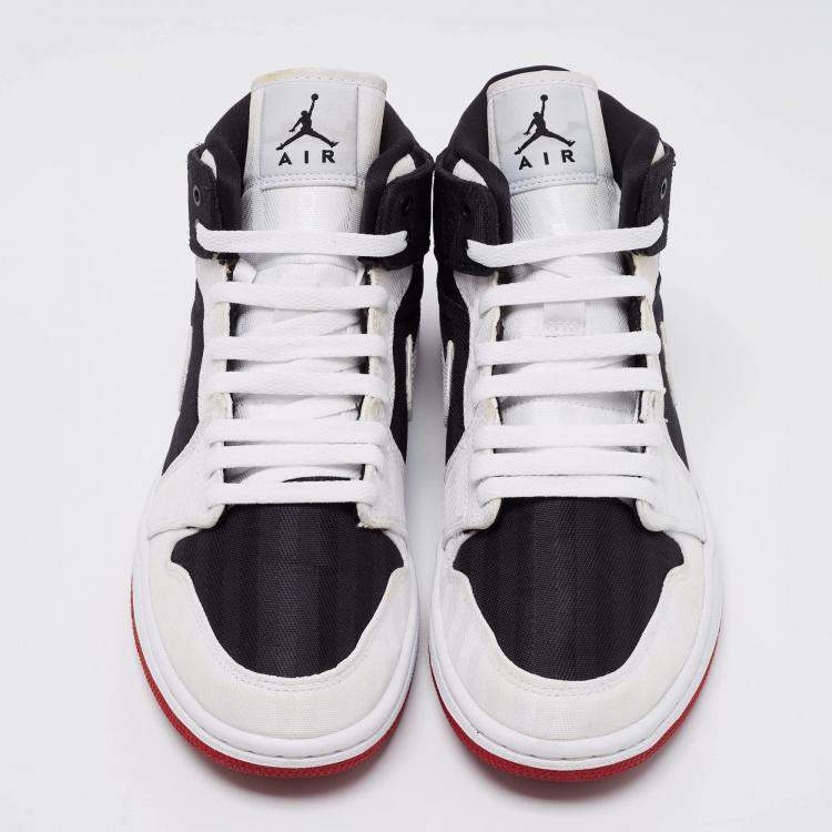 Pre Owned Nike Jordan 1 Mid Black/White Canvas High Top Sneakers Size 40