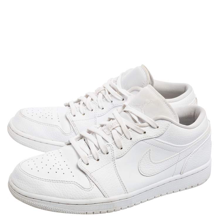 Pre Owned Nike Jordan 1 Mid White Leather Low Top Sneakers Size 43