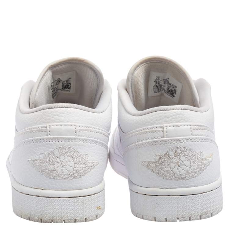 Pre Owned Nike Jordan 1 Mid White Leather Low Top Sneakers Size 43