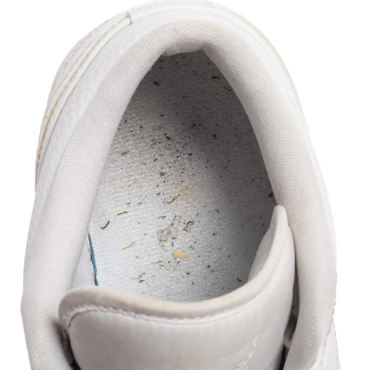 Pre Owned Nike Jordan 1 Mid White Leather Low Top Sneakers Size 43