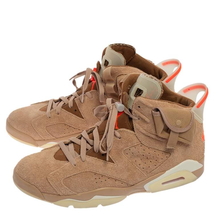 Pre Owned Jordan 6 Travis Scott British Beige Suede Khaki Sneakers Size  47