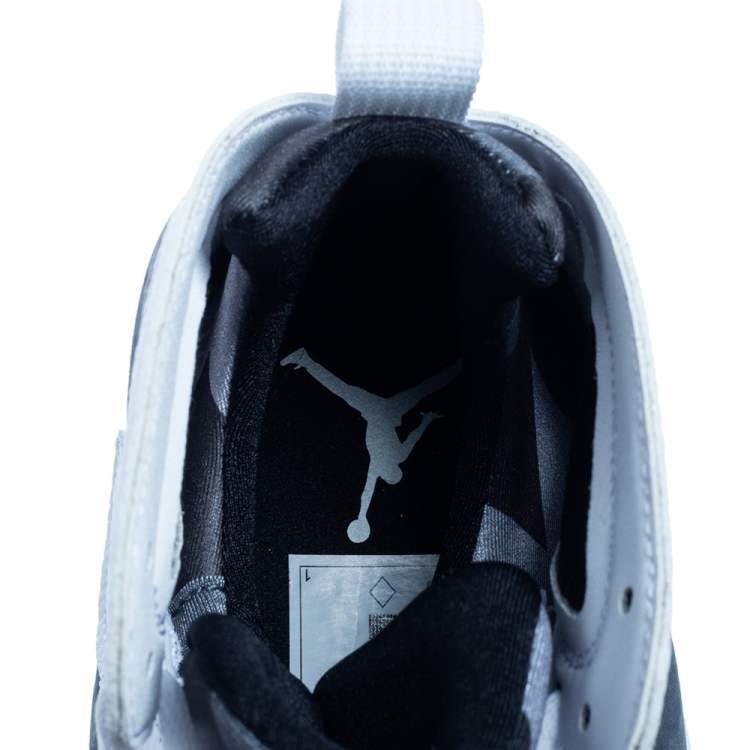Pre Owned Air Jordan 1 White/Grey Leather And Nubuck Leather High Top Sneakers Size 44