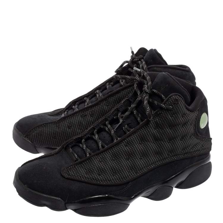 Pre Owned Air Jordan Black Suede And Reflective Mesh Air Jordan 13 Retro High Top Sneakers Size 44.5