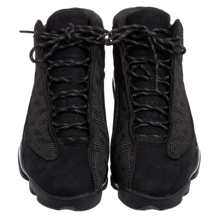 Pre Owned Air Jordan Black Suede And Reflective Mesh Air Jordan 13 Retro High Top Sneakers Size 44.5