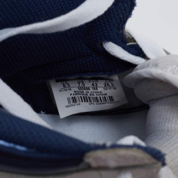 Pre Owned Air Jordans White/Metallic Navy Blue Leather Jordan 1 Retro High OG Sneakers Size 42