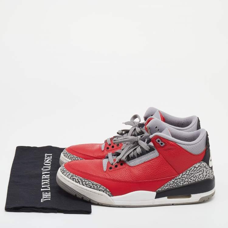 مملوكة مسبقًا Air Jordan Red/Grey Leather Air Jordan 3 Retro SE Unite Fire Sneakers Size 47