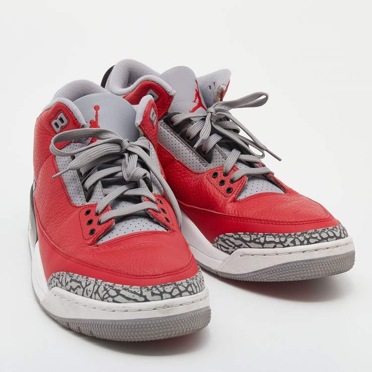 مملوكة مسبقًا Air Jordan Red/Grey Leather Air Jordan 3 Retro SE Unite Fire Sneakers Size 47