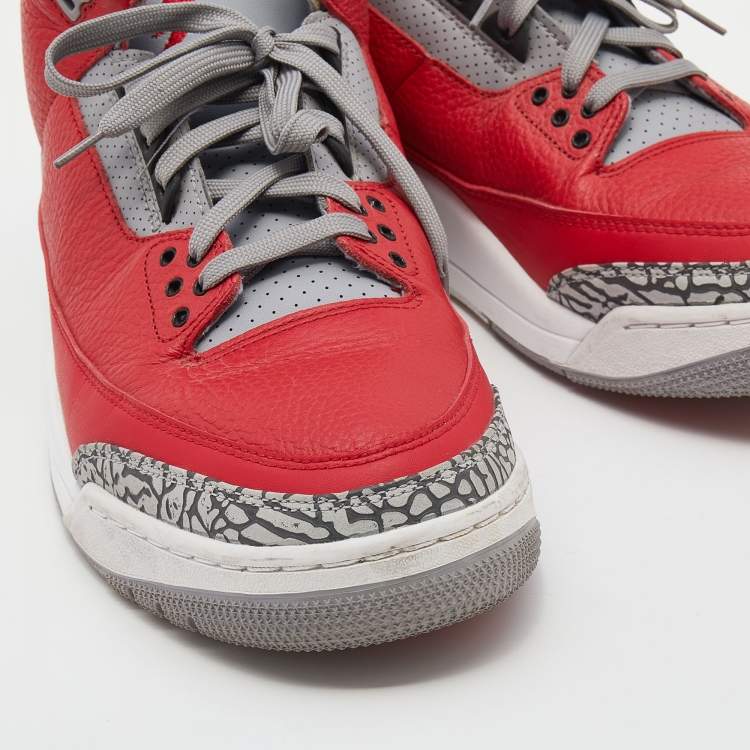 مملوكة مسبقًا Air Jordan Red/Grey Leather Air Jordan 3 Retro SE Unite Fire Sneakers Size 47