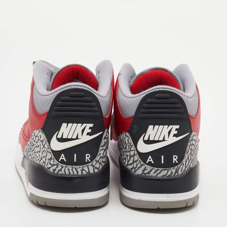 مملوكة مسبقًا Air Jordan Red/Grey Leather Air Jordan 3 Retro SE Unite Fire Sneakers Size 47