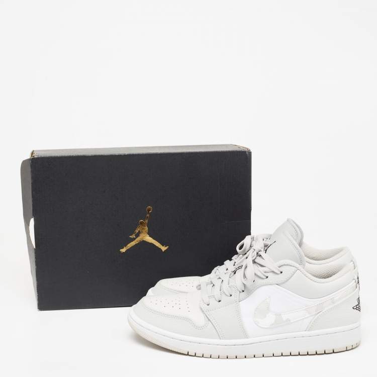 Pre Owned Jordan 1 Low Light Smoke Grey/White Leather  Sneakers Size 42