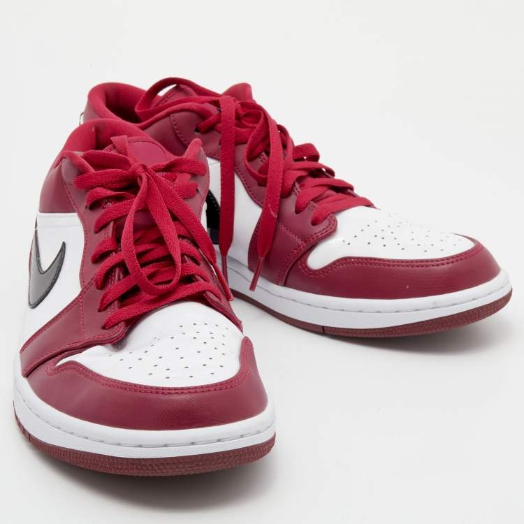 Pre Owned Air Jordans Red/White Polyester And Leather Air Jordan 1 Low Top Sneakers Size 45