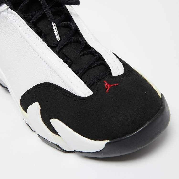 Pre Owned Air Jordan White/Black Leather and Suede Jordan 14 Retro Sneakers Size 42.5 