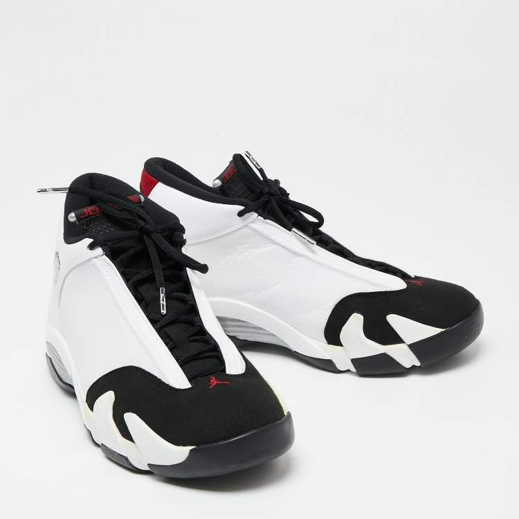 Pre Owned Air Jordan White/Black Leather and Suede Jordan 14 Retro Sneakers Size 42.5 