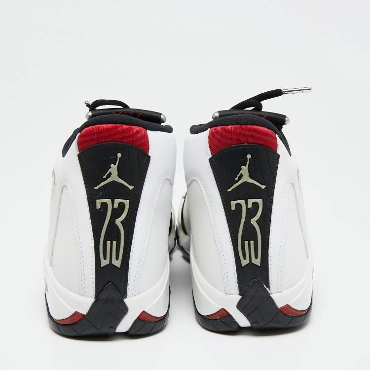 Pre Owned Air Jordan White/Black Leather and Suede Jordan 14 Retro Sneakers Size 42.5 