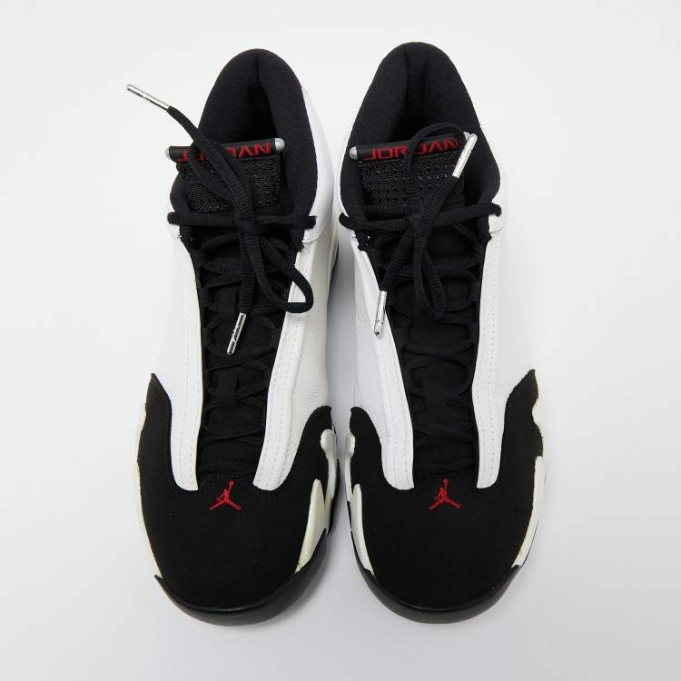 Pre Owned Air Jordan White/Black Leather and Suede Jordan 14 Retro Sneakers Size 42.5 
