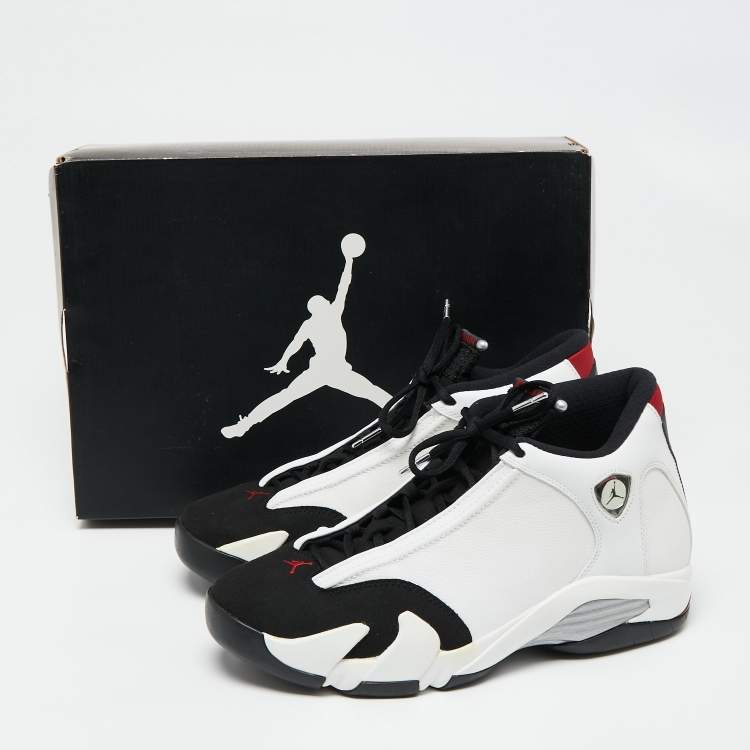 Pre Owned Air Jordan White/Black Leather and Suede Jordan 14 Retro Sneakers Size 42.5 
