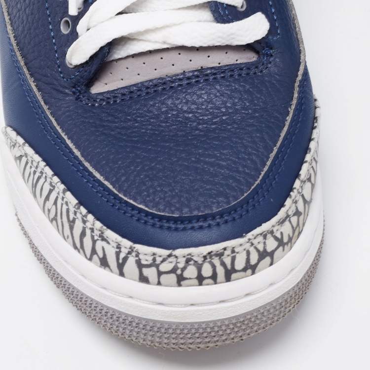Pre Owned Air Jordan Navy Blue/Grey Leather 3 Retro Sneakers Size 42.5