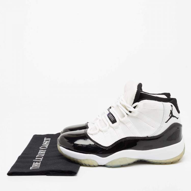 Pre Owned Air Jordan White/Black Patent And Canvas Jordan-11-Retro High Top Sneakers Size  41